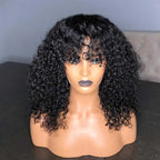 QVR 12A Grade Kinky Curly Wig Brazilian Human Hair Wigs With Bangs Full Machine Made Fringe Wigs