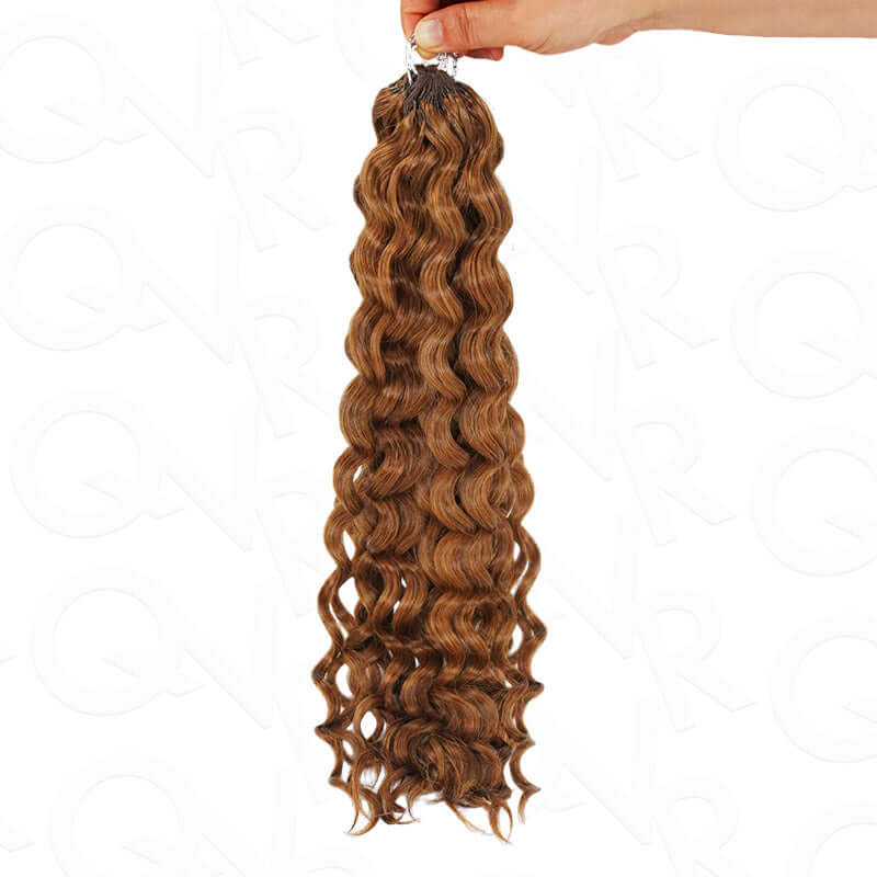 QVR Auburn Brown #30 Crochet Hair Water Wave Machine Made Feather Human Hair Extension