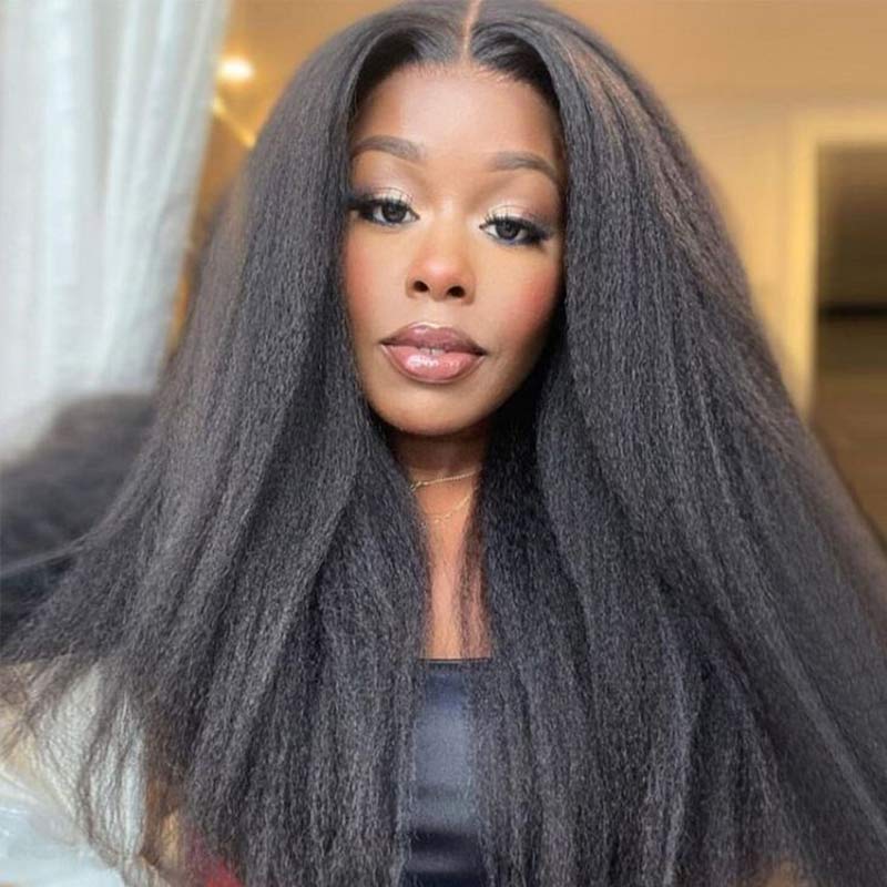 QVR Gluless Pre-cut 4x6 HD Lace Closure Human Hair Wigs Kinky Straight Wear&Go Wig