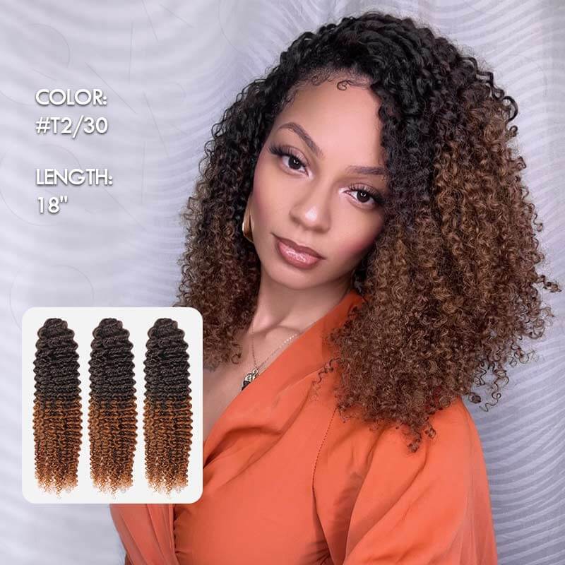 QVR Lightweight T2/30 Color Small Kinky Curly Feather Crochet Braid Human Hair Extension