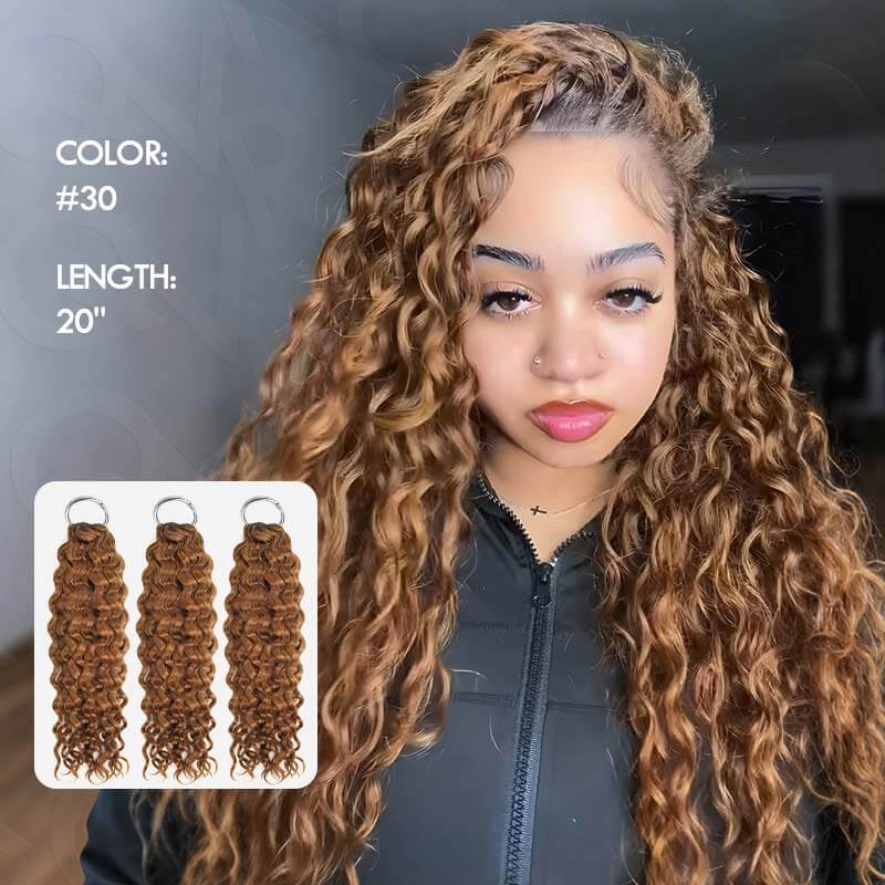 QVR Auburn Brown #30 Crochet Hair Water Wave Machine Made Feather Human Hair Extension