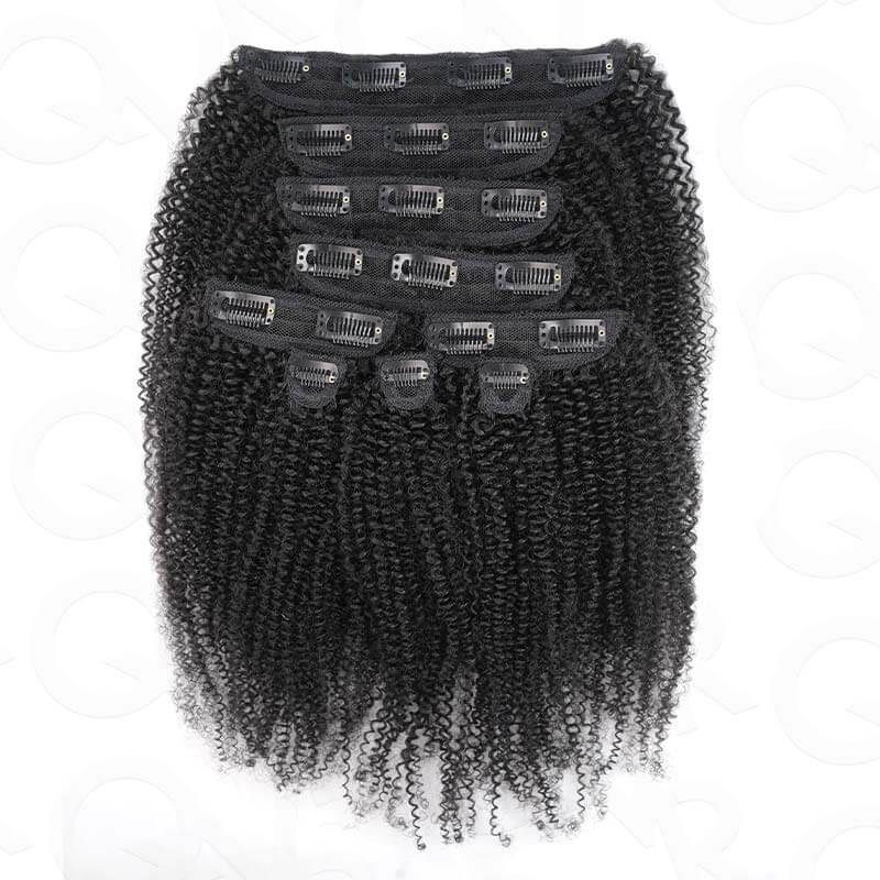 QVR Invisible 9PCS Weft Clip In Hair Extensions 5PCS Volumizer Afro Kinky Curly PU Clip In Human Hair