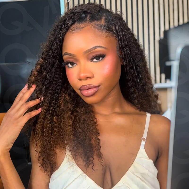 QVR Premium Chinese Hair Small Kinky Curly Virgin Human Crochet Hair Ombre #T2/30 Machine Made Feather Crochet Hairstyles