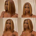 QVR Skunk Stripe Highlight Color Short Bob Wig 13x4 Lace Frontal Wig Chocolate Color Human Hair 12 inches H427