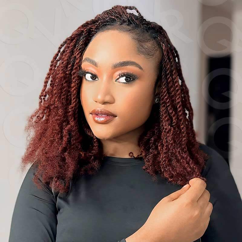 QVR Reddish Brown Color Afro Kinky Bulk Human Hair For Braiding Dreadlock Hair